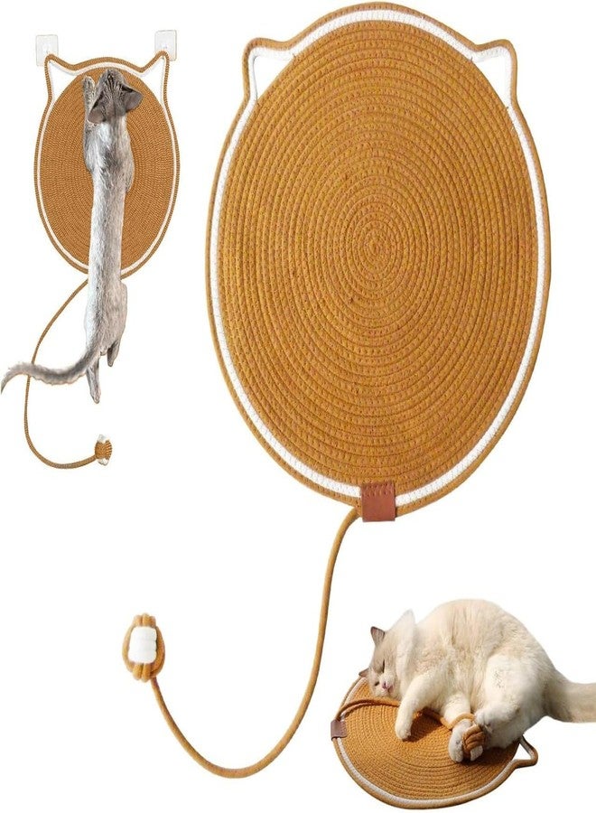 PRETOX Cotton Thread Cat Mat, Hand Woven Cartoon Cat Scratch Pad with Catnip Ball Comfortable Cotton Thread Mat Cat Claw Sharpening Pad for Cats Kittens (Pack of -1 Multicolors) - Image 1