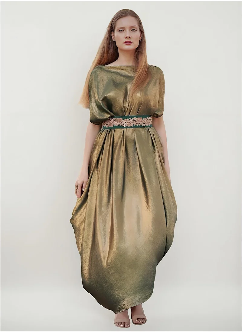 ECSTACY Belted Drape Maxi Dress