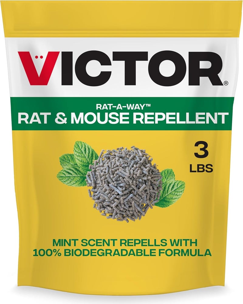فيكتور مبيد القوارض Victor Rat-A-Way: حبيبات قابلة للتحلل البيولوجي مع زيت النعناع، مانع طبيعي للقوارض (الفئران والجرذان)، للاستخدام داخليًا أو خارجيًا، وزن 3 أرطال، رقم المنتج M807 - Image 1