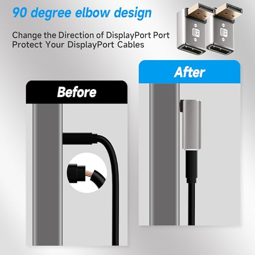 Togconn Right Angle 8K DisplayPort 1.4 Adapter Multi-Type 90 Degree and 270 Degree Adapter 4 Pack, DP Male to Female Vertical Connector Converter DP L Shape Extender, Support 8K@60Hz，4K@144Hz，4K@60Hz，4K@30Hz - Image 5