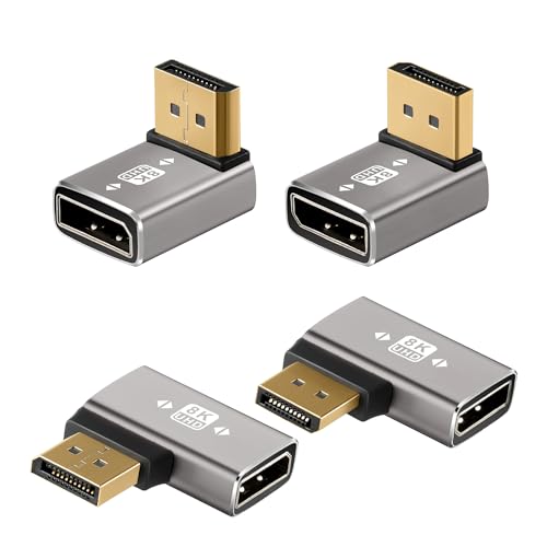 Togconn Right Angle 8K DisplayPort 1.4 Adapter Multi-Type 90 Degree and 270 Degree Adapter 4 Pack, DP Male to Female Vertical Connector Converter DP L Shape Extender, Support 8K@60Hz，4K@144Hz，4K@60Hz，4K@30Hz - Image 1