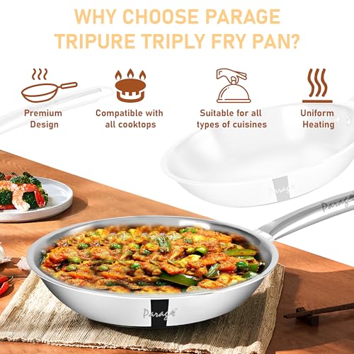 Parage Tripure Tri-Ply Stainless Steel Fry Pan (24cm) | Heavy Bottom Steel Pan for Tempering, Frying | Induction & Gas Friendly | Stay-Cool Handle | Scratch Resistant | 5 Years Warranty - Image 2