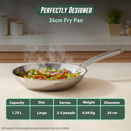 Parage Tripure Tri-Ply Stainless Steel Fry Pan (24cm) | Heavy Bottom Steel Pan for Tempering, Frying | Induction & Gas Friendly | Stay-Cool Handle | Scratch Resistant | 5 Years Warranty - Image 4