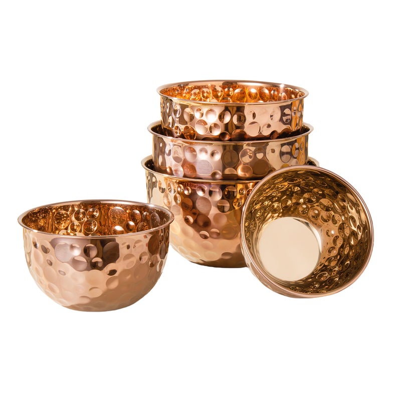 Megachef Hammered Bubble Texture 5 Piece Stainless Steel Serving Bowl Set in Copper, Food Grade - Image 1