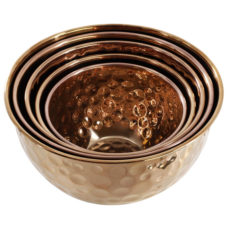 Megachef Hammered Bubble Texture 5 Piece Stainless Steel Serving Bowl Set in Copper, Food Grade - Image 4