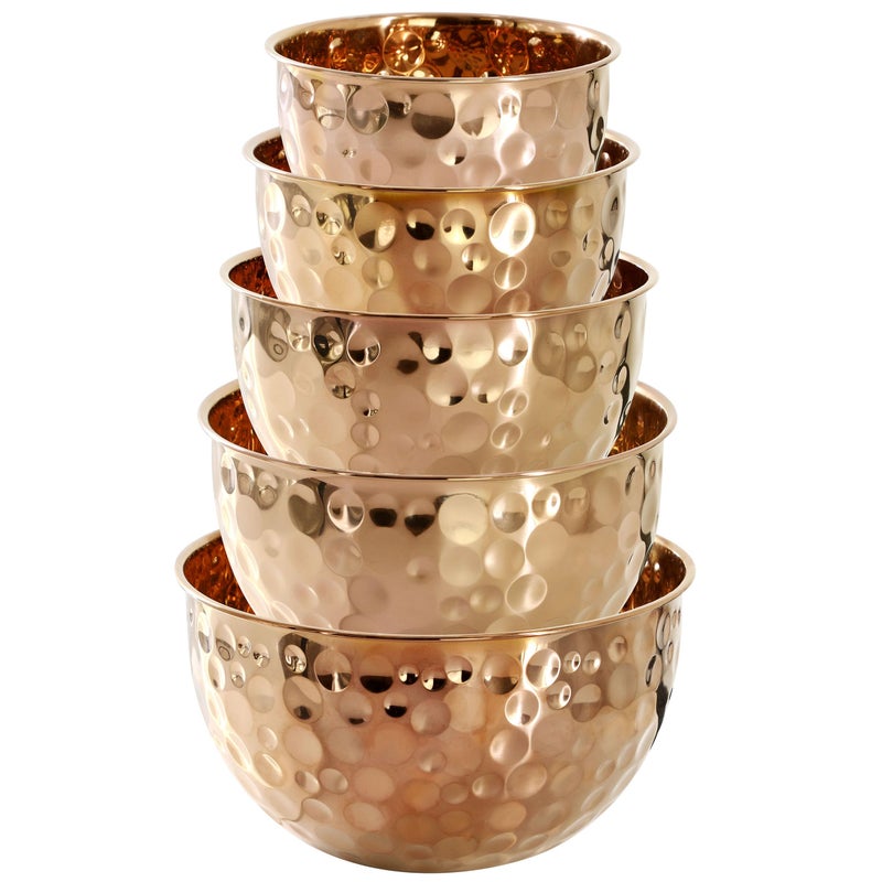 Megachef Hammered Bubble Texture 5 Piece Stainless Steel Serving Bowl Set in Copper, Food Grade - Image 3