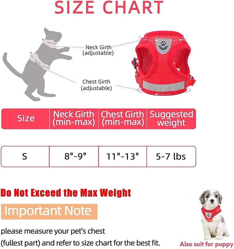 Pets Vest Harness Cat Vest Harness and Small Dog Vest Harness for Walking Mesh Harness Cat Vest Harness with Reflective Strap Step in Adjustable Harness for Small Cats Red 36CM - Image 2