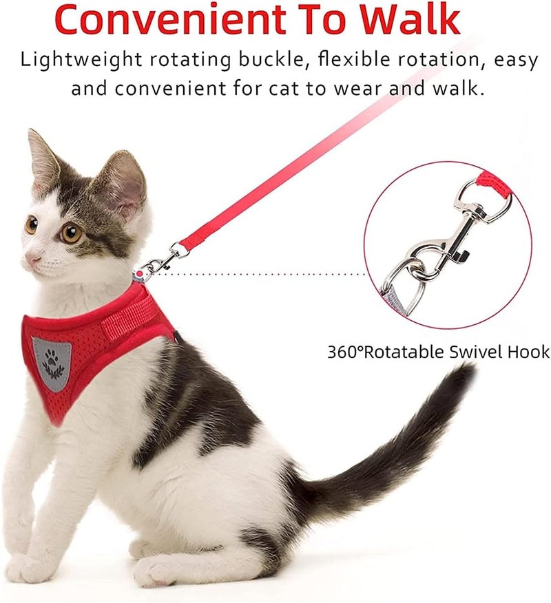 Pets Vest Harness Cat Vest Harness and Small Dog Vest Harness for Walking Mesh Harness Cat Vest Harness with Reflective Strap Step in Adjustable Harness for Small Cats Red 36CM - Image 4