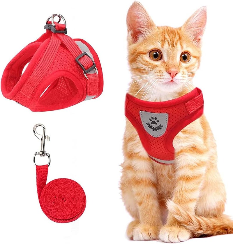 Pets Vest Harness Cat Vest Harness and Small Dog Vest Harness for Walking Mesh Harness Cat Vest Harness with Reflective Strap Step in Adjustable Harness for Small Cats Red 36CM - Image 1