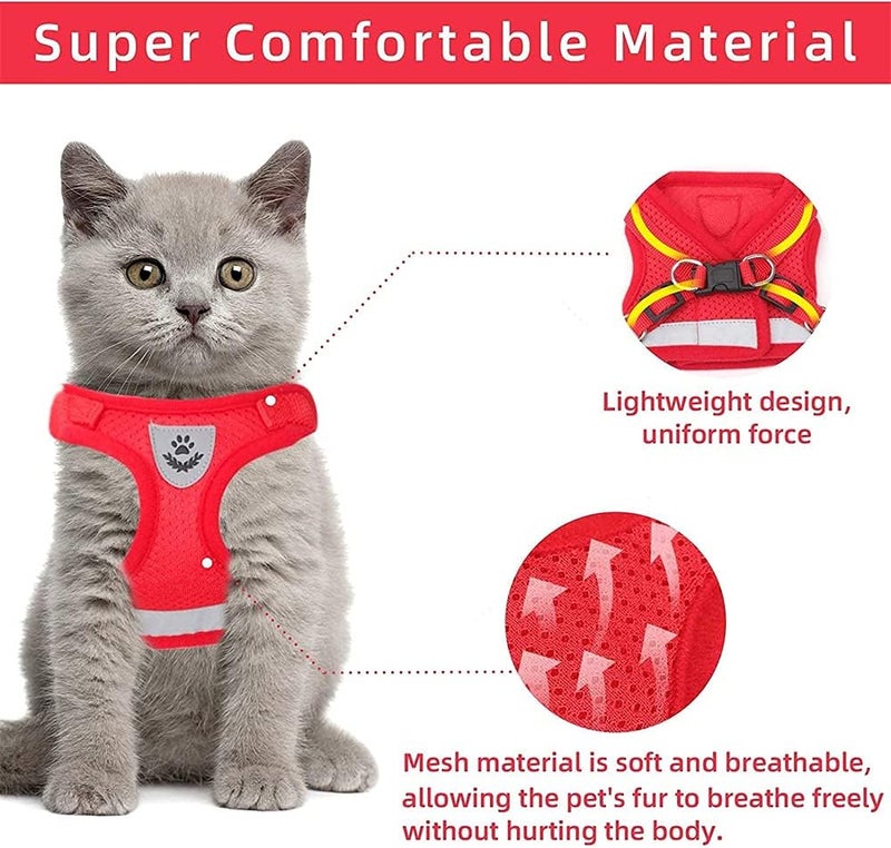 Pets Vest Harness Cat Vest Harness and Small Dog Vest Harness for Walking Mesh Harness Cat Vest Harness with Reflective Strap Step in Adjustable Harness for Small Cats Red 36CM - Image 3