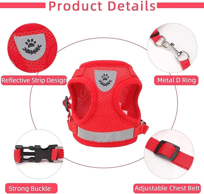 Pets Vest Harness Cat Vest Harness and Small Dog Vest Harness for Walking Mesh Harness Cat Vest Harness with Reflective Strap Step in Adjustable Harness for Small Cats Red 36CM - Image 5