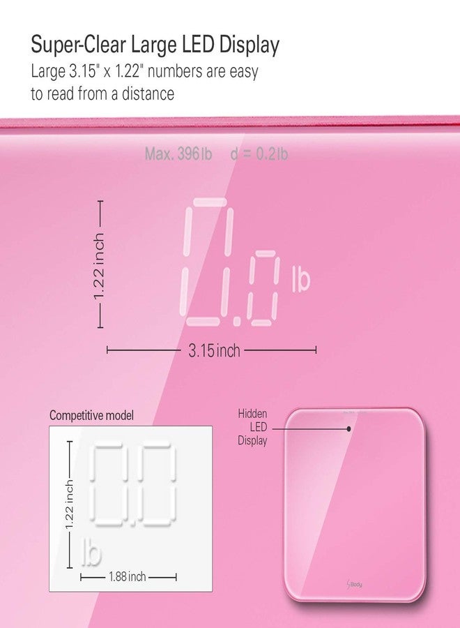 VisionTechShop S Body High Precision Ultra Wide Digital Body Weight Bathroom Scale up to 396lb/180kg, Super-Clear Large LED Display,Step-On Technology, Pink - Image 5