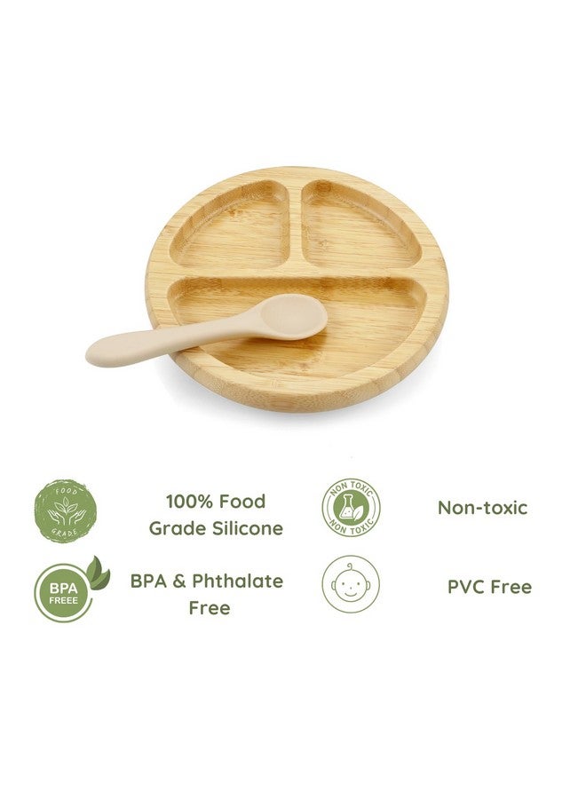 باندا إير طبق شفط من الخيزران من PandaEar، أطباق خشبية للأطفال مع ملاعق سيليكون للأطفال الصغار والأطفال، أطباق خشبية مقسمة غير قابلة للانزلاق، لوازم تغذية - Image 1