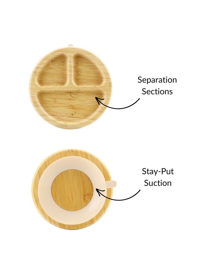 باندا إير طبق شفط من الخيزران من PandaEar، أطباق خشبية للأطفال مع ملاعق سيليكون للأطفال الصغار والأطفال، أطباق خشبية مقسمة غير قابلة للانزلاق، لوازم تغذية - Image 3