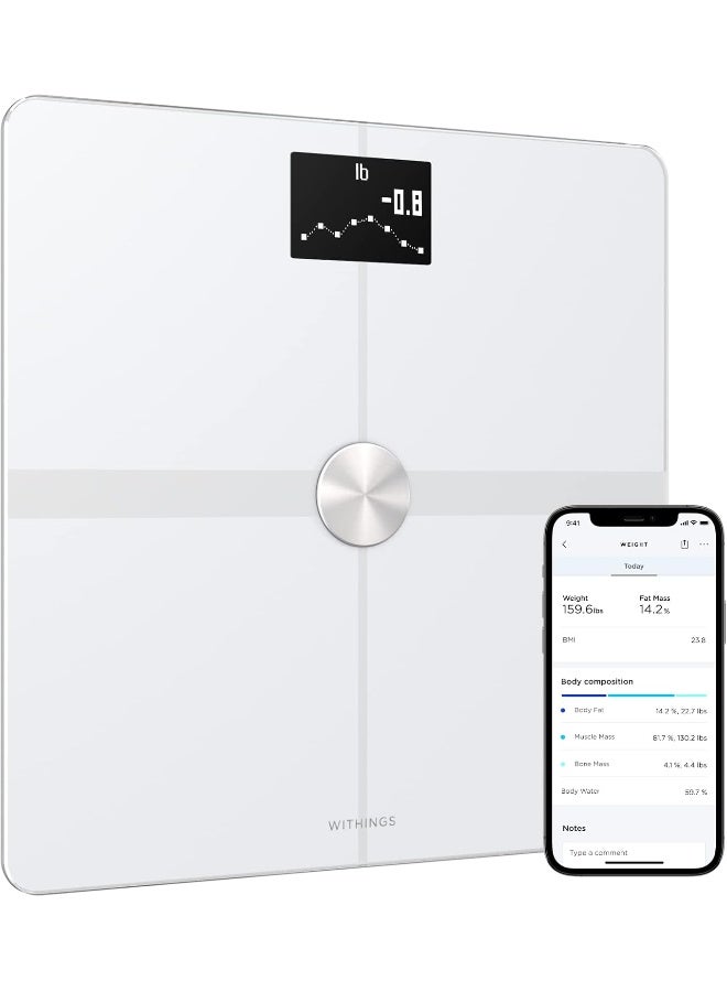 Withings Body plus Smart Body Composition Wi-Fi Digital Scale WBS05, White - Image 1