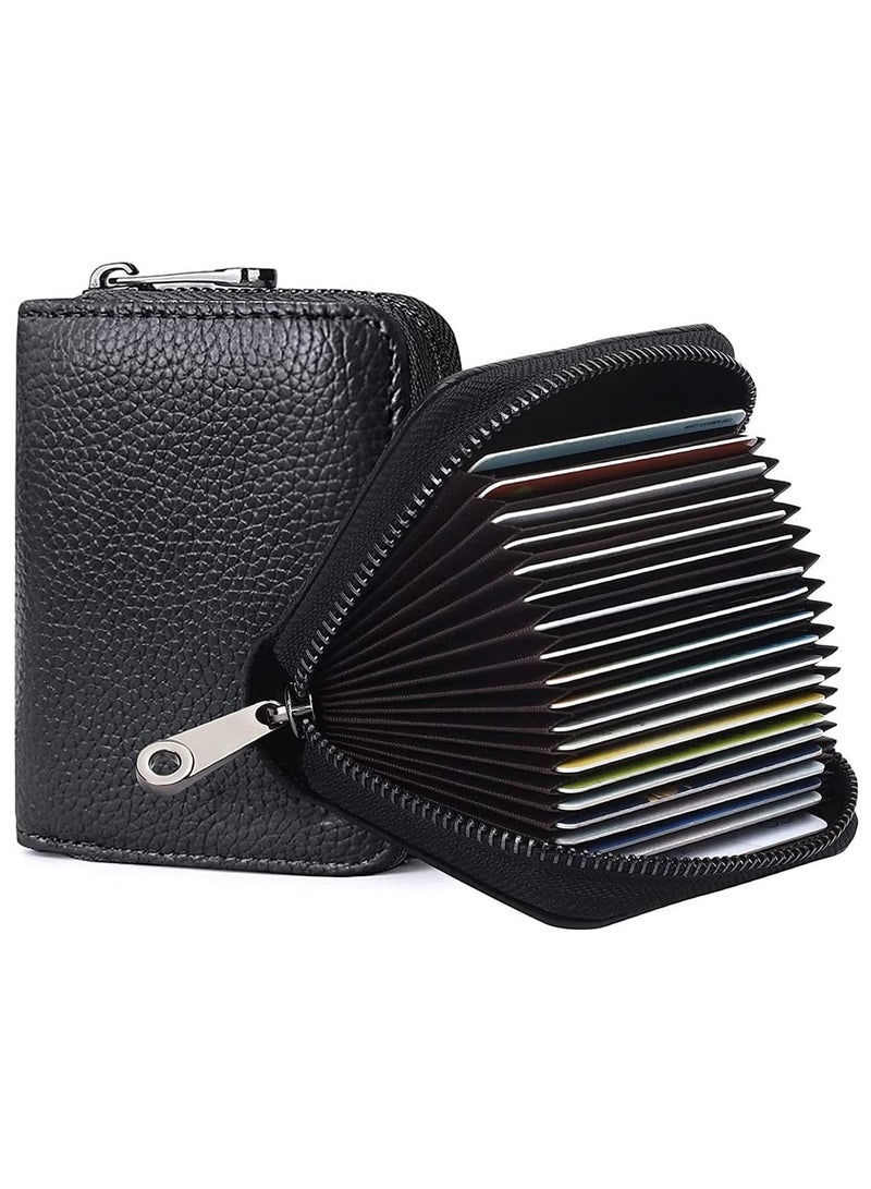 Accordion Card Holder Wallet, 20 Rfid Blocking Accordion Wallet with Zipper, Card Slots Credit Card Holder Wallet, Multiple Credit Card Holder, Leather Small Card Holder for Men Women (Black)  - Image 1