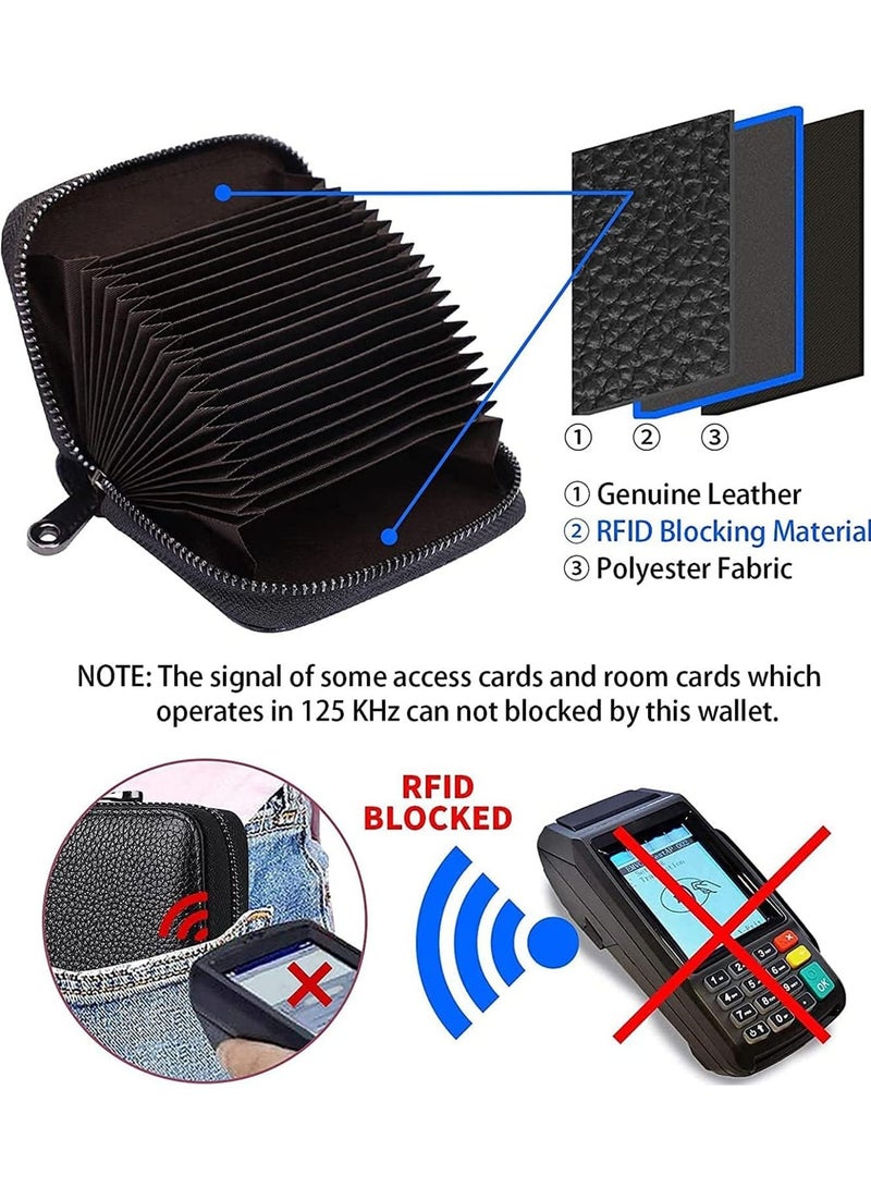 Accordion Card Holder Wallet, 20 Rfid Blocking Accordion Wallet with Zipper, Card Slots Credit Card Holder Wallet, Multiple Credit Card Holder, Leather Small Card Holder for Men Women (Black)  - Image 3