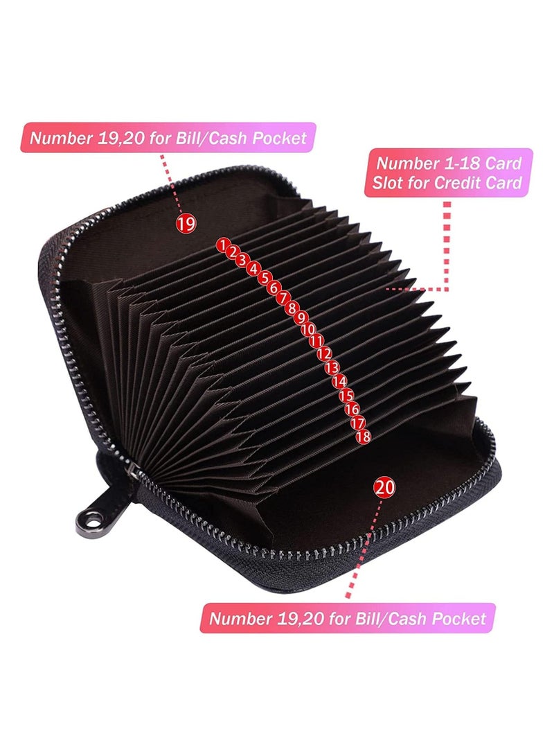 Accordion Card Holder Wallet, 20 Rfid Blocking Accordion Wallet with Zipper, Card Slots Credit Card Holder Wallet, Multiple Credit Card Holder, Leather Small Card Holder for Men Women (Black)  - Image 4