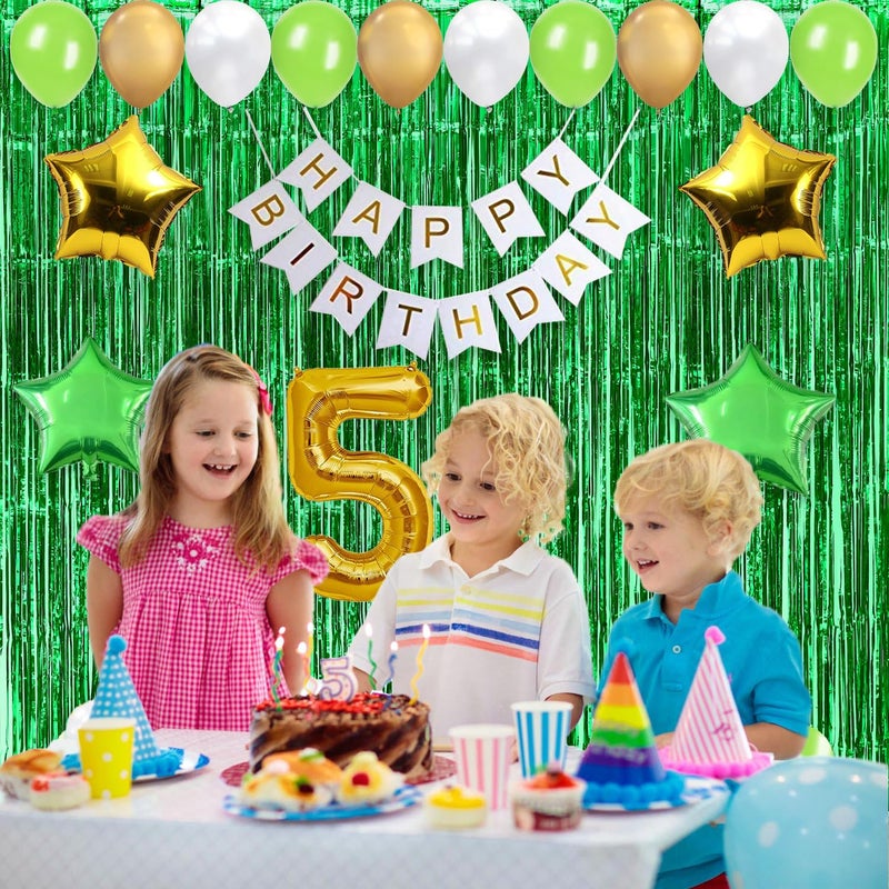 1iAM 5years of Birthday Decoration with 45pcs Golden, White and Green metallic balloons(Set of 54) - Image 3