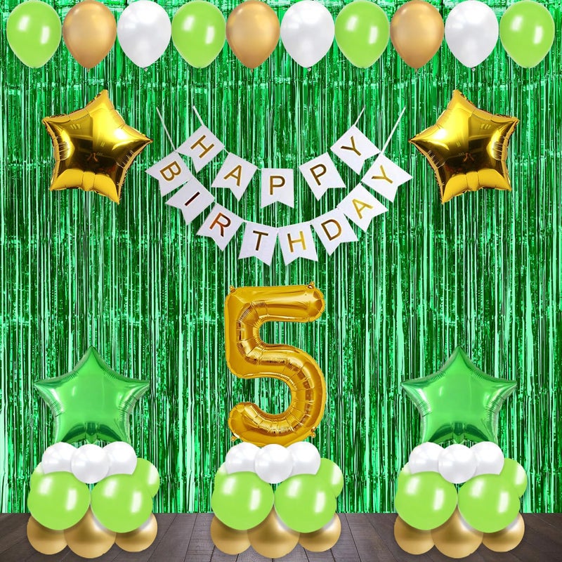 1iAM 5years of Birthday Decoration with 45pcs Golden, White and Green metallic balloons(Set of 54) - Image 1