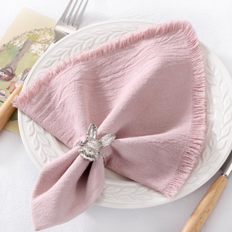 DeZerlor 6 Pack Pink Cotton Linen Napkins with Fringe Mothers Day Pink Cloth Napkins Set of 6 Boho Handmade Dinner Napkins for Wedding Bridal Girl Baby Shower Sweet 16 Party Decor 17 x 17 Inches - Image 3