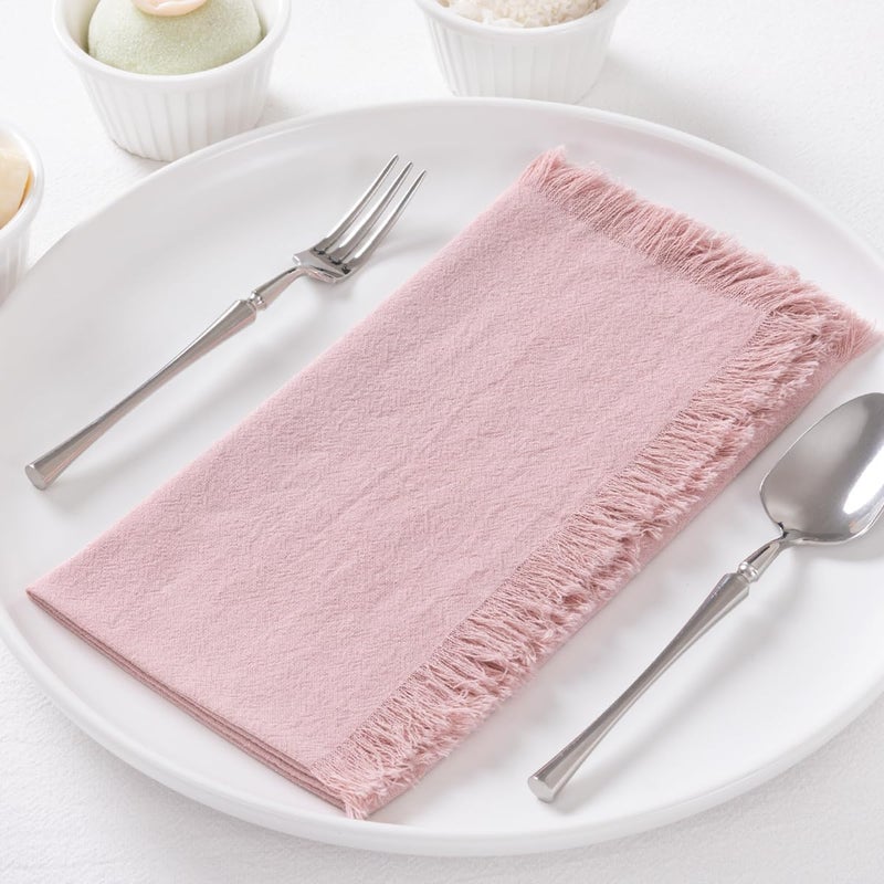 DeZerlor 6 Pack Pink Cotton Linen Napkins with Fringe Mothers Day Pink Cloth Napkins Set of 6 Boho Handmade Dinner Napkins for Wedding Bridal Girl Baby Shower Sweet 16 Party Decor 17 x 17 Inches - Image 1