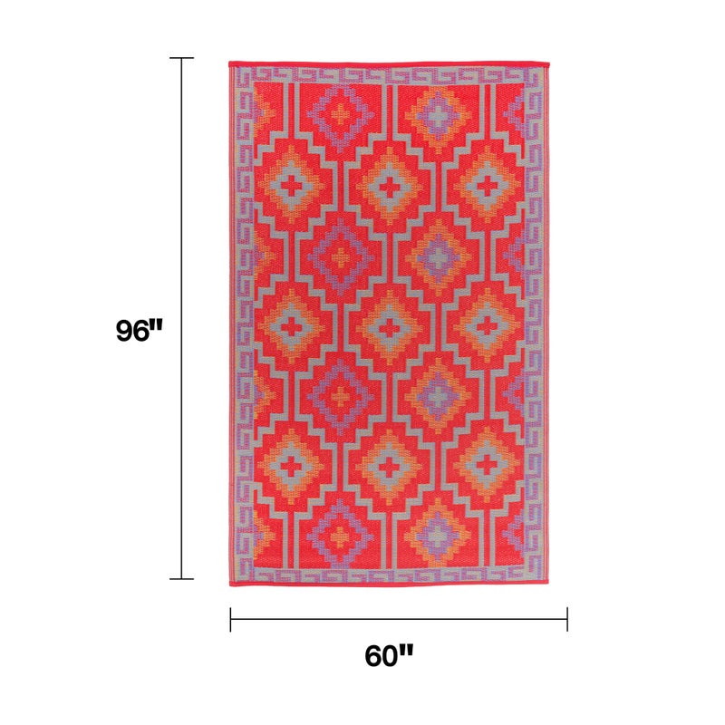 Fab Habitat Outdoor Rug - Waterproof, Fade Resistant, Crease-Free, Reversible - Premium Recycled Plastic - Vintage Boho Kilim - Patio, Porch, Deck, Balcony - Lhasa - Orange & Violet - 5 x 8 ft - Image 3