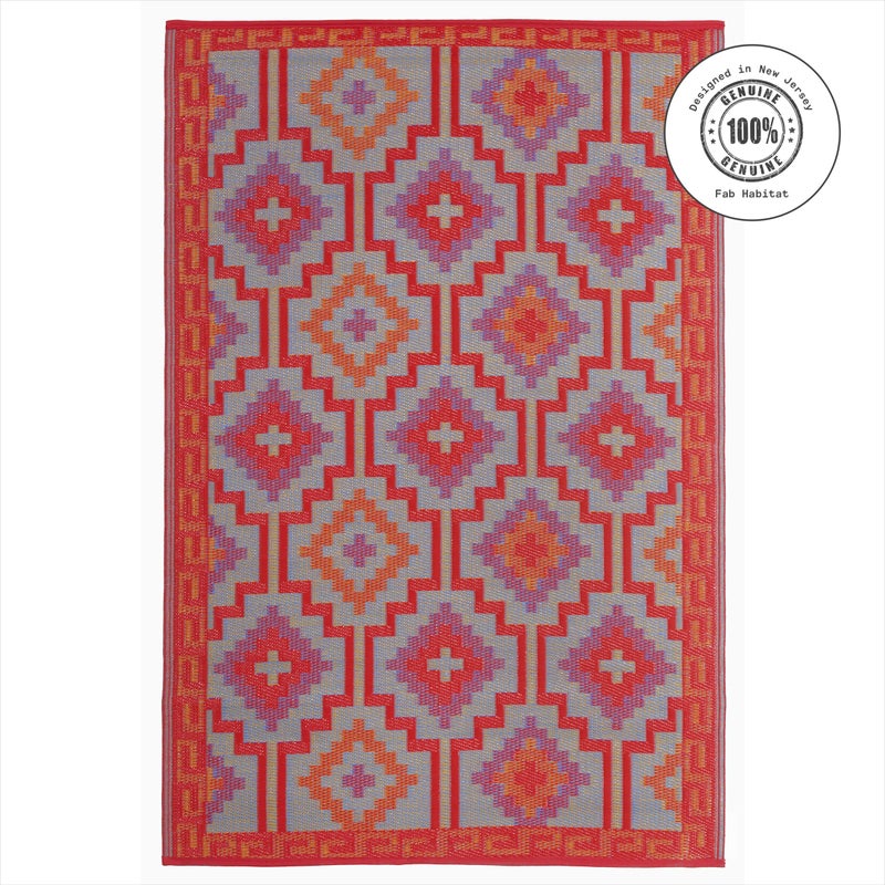 Fab Habitat Outdoor Rug - Waterproof, Fade Resistant, Crease-Free, Reversible - Premium Recycled Plastic - Vintage Boho Kilim - Patio, Porch, Deck, Balcony - Lhasa - Orange & Violet - 5 x 8 ft - Image 4