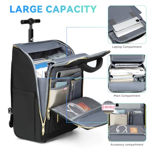 GOTECH Rolling Backpack Waterproof Commuter Backpack with Wheels for Business, Laptop Compartment for 15.6-Inch Laptop, Wheeled Carry-On Bag for Adults - Image 2