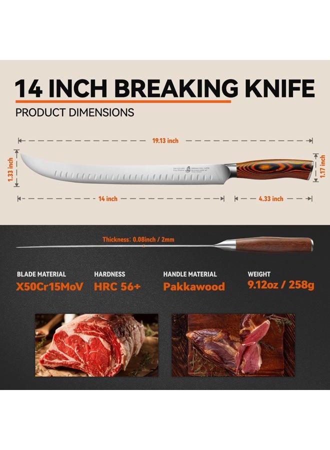 TUO Cimitar Butcher Knife - 14 Inch Butcher's Breaking Knife Long Meat Slicing Knives Pro Curved Slicer Carver - Forged German Steel with Full-Tang Pakkawood Handle - Fiery Series Gift Box Included - Image 3