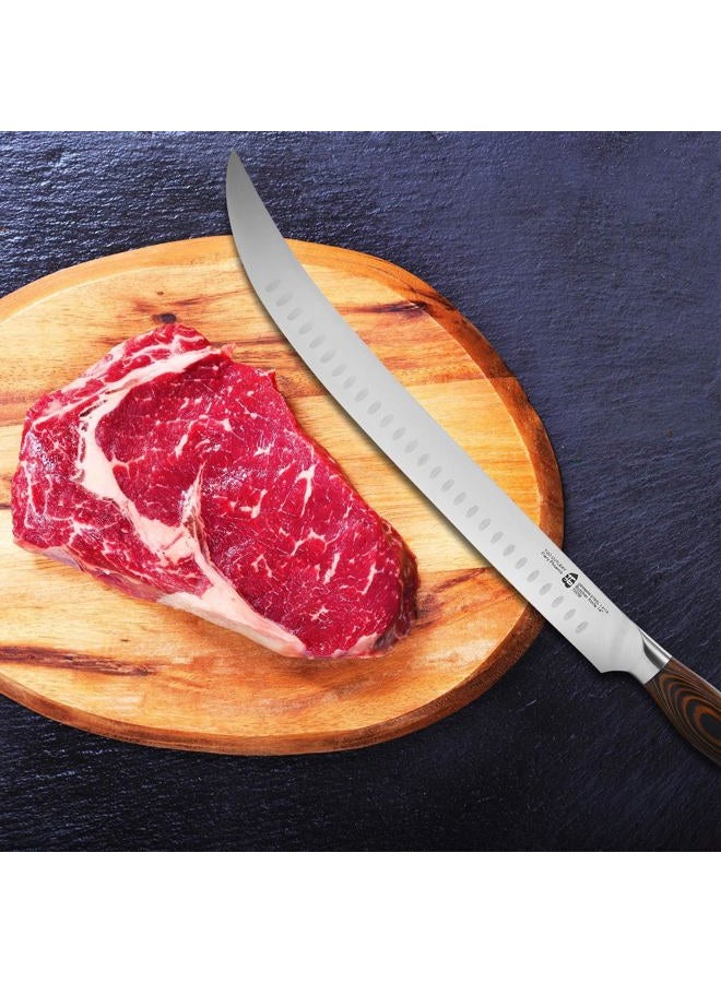TUO Cimitar Butcher Knife - 14 Inch Butcher's Breaking Knife Long Meat Slicing Knives Pro Curved Slicer Carver - Forged German Steel with Full-Tang Pakkawood Handle - Fiery Series Gift Box Included - Image 5