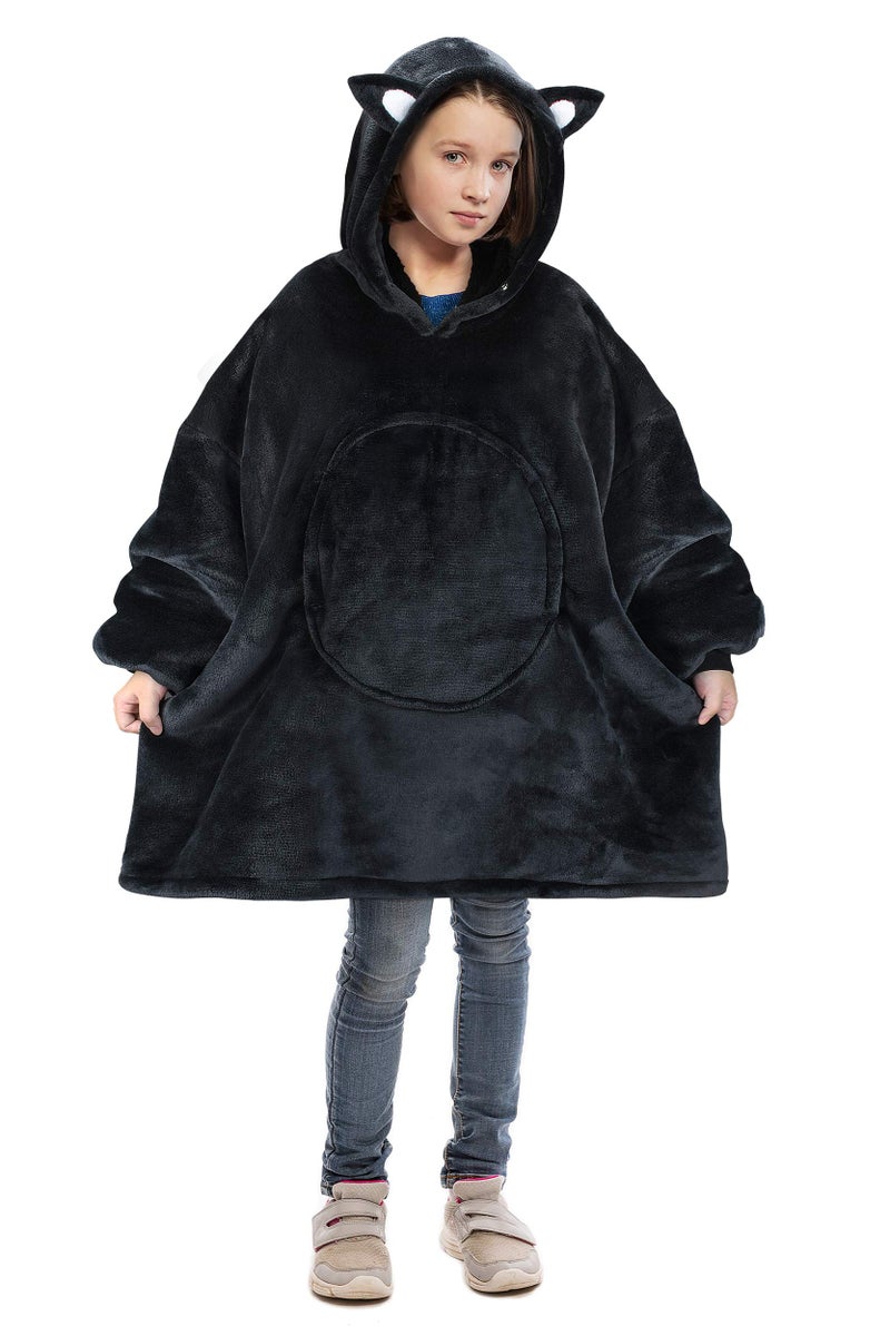 Catalonia Cat Wearable Hoodie Blanket Sweatshirt  Oversized Comfortable Hooded Pullover Jacket For 7-16 Yr Teens Youth Kids  Gift Idea - Image 1