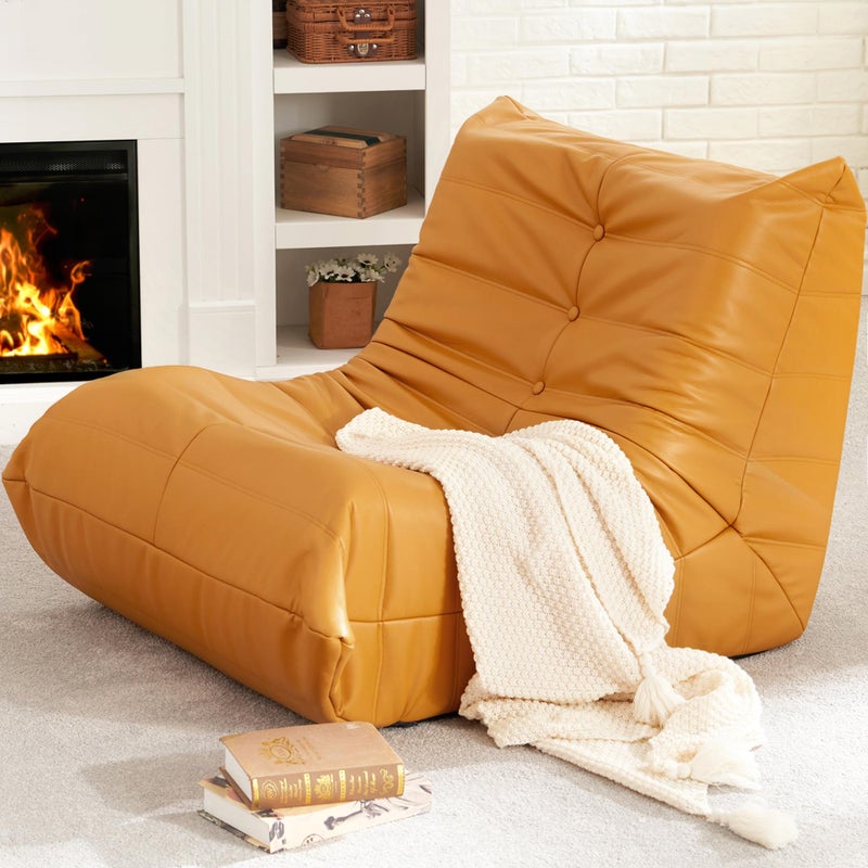 Hobestluk Giant Bean Bag Chair Lazy Floor Sofa, Memory Foam Fireside Sofa for Adults, Big Beanbag Faux Leather Armless Chair for Living Room Bedroom Dorm Office (Yellow, Single) - Image 1