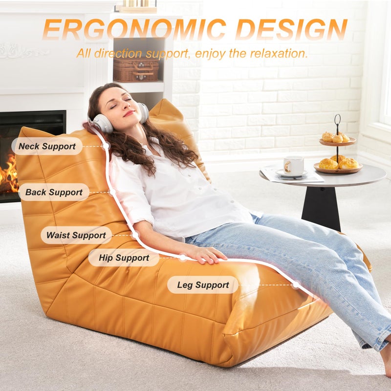 Hobestluk Giant Bean Bag Chair Lazy Floor Sofa, Memory Foam Fireside Sofa for Adults, Big Beanbag Faux Leather Armless Chair for Living Room Bedroom Dorm Office (Yellow, Single) - Image 4