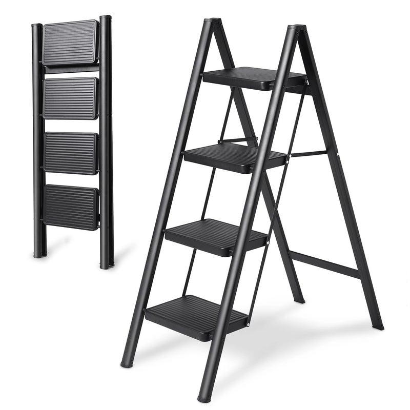 oosofitt 4 Step Ladder Folding Step Stool, Heavy Duty 330 Lbs Load Step Ladders for Home, Tall Kitchen/Closet Stepladder for Adults, Black Small & Lightweight Ladder with Anti-Slip Wide Pedals by OOSOFITT - Image 1