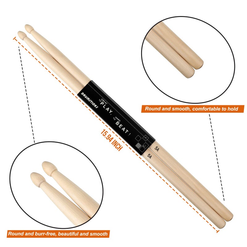 Cindeer 20 Pairs Drum Sticks Maple Drumsticks Oval Tip Drum Sticks Set Drum Accessories Wood Drumsticks for Adults Kids Drumming (5A) - Image 2