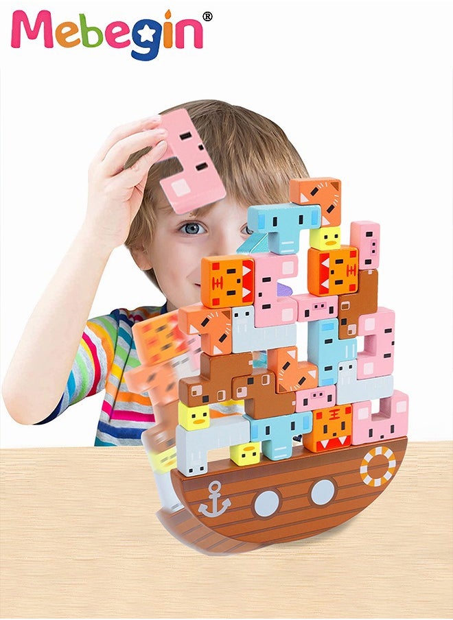 MEBEGIN - Wooden Stacking Toy Set with 24 Animal Blocks, Multifunctional Stacking Toys, Animal Blocks Jigsaw Puzzle, Stress Relieveing Toy, Montessori Toy, Easy to Clean and Re-useable, Full of Fun Anytime Anywhere - Image 1