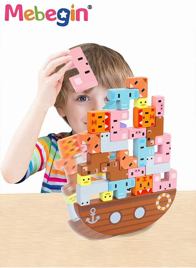 MEBEGIN - Wooden Stacking Toy Set with 24 Animal Blocks, Multifunctional Stacking Toys, Animal Blocks Jigsaw Puzzle, Stress Relieveing Toy, Montessori Toy, Easy to Clean and Re-useable, Full of Fun Anytime Anywhere - Image 1