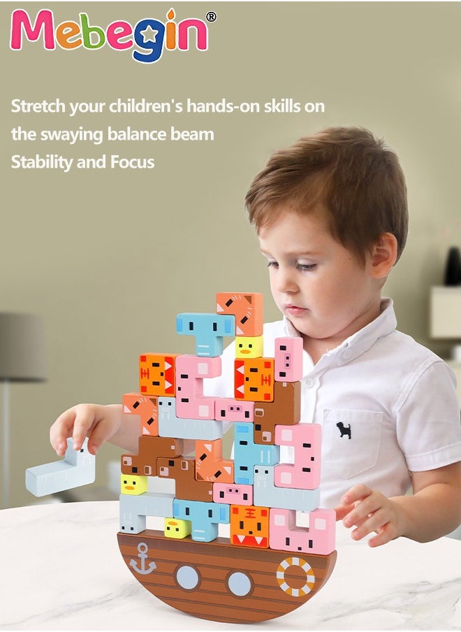 MEBEGIN - Wooden Stacking Toy Set with 24 Animal Blocks, Multifunctional Stacking Toys, Animal Blocks Jigsaw Puzzle, Stress Relieveing Toy, Montessori Toy, Easy to Clean and Re-useable, Full of Fun Anytime Anywhere - Image 1
