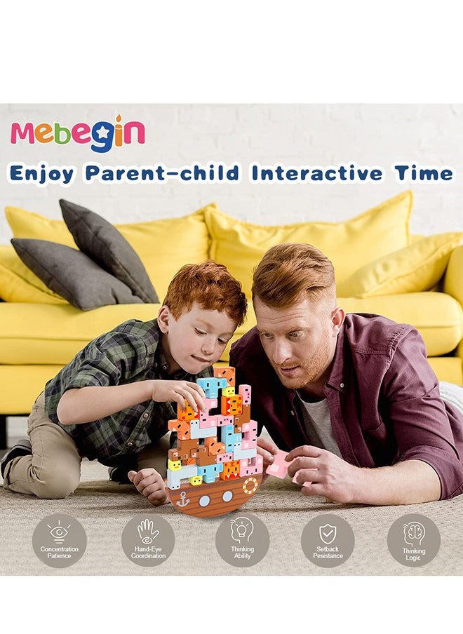 MEBEGIN - Wooden Stacking Toy Set with 24 Animal Blocks, Multifunctional Stacking Toys, Animal Blocks Jigsaw Puzzle, Stress Relieveing Toy, Montessori Toy, Easy to Clean and Re-useable, Full of Fun Anytime Anywhere - Image 1
