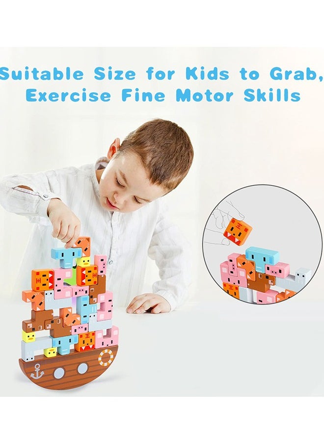 MEBEGIN - Wooden Stacking Toy Set with 24 Animal Blocks, Multifunctional Stacking Toys, Animal Blocks Jigsaw Puzzle, Stress Relieveing Toy, Montessori Toy, Easy to Clean and Re-useable, Full of Fun Anytime Anywhere - Image 1