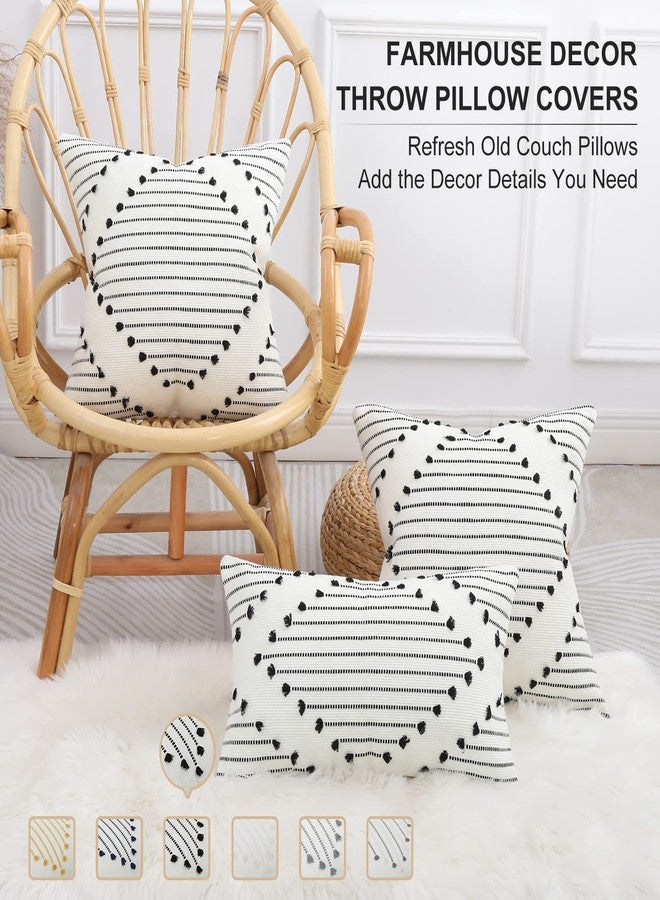 Mecatny Boho Outdoor Throw Pillow Covers 18X18 Set of 2, Farmhouse Decorative Pillow Covers for Couch Sofa Living Room, Black & Cream White - Image 2