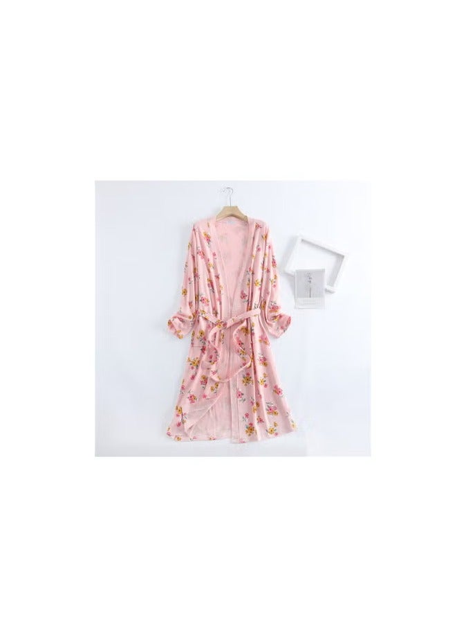 xozgdovg Spring Autumn New Cotton Walf Check Skimono Bathrobe Homewear Unisex Underwear Sleepwear Home Clothes Chinese Style Pink phoenix tail flower  - Image 2