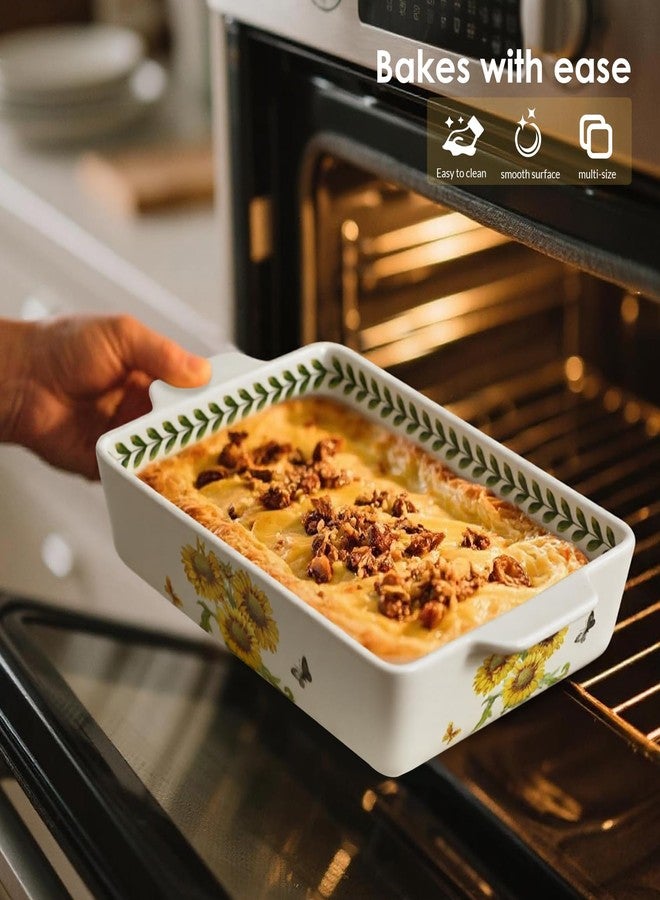 ACMLIFE Ceramic Casserole Dish Set, Ceramic Baking Dish for Oven, Casserole Dish Bakeware Set, Casserole Dishes for Oven, Lasagna Pan, Large Baking Dishes with Handles, Microwave, Dishwasher Safe, Gift Packaging Floral 2 Pcs Set(13"x8"+10.3"x6.3") (Sunflowers) - Image 3