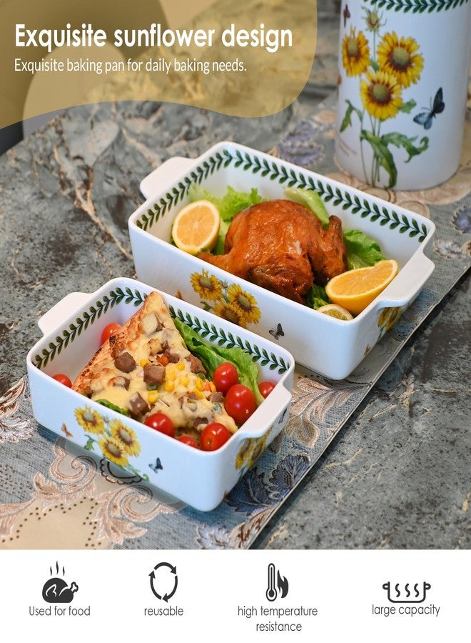 ACMLIFE Ceramic Casserole Dish Set, Ceramic Baking Dish for Oven, Casserole Dish Bakeware Set, Casserole Dishes for Oven, Lasagna Pan, Large Baking Dishes with Handles, Microwave, Dishwasher Safe, Gift Packaging Floral 2 Pcs Set(13"x8"+10.3"x6.3") (Sunflowers) - Image 4
