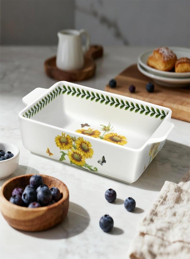 ACMLIFE Ceramic Casserole Dish Set, Ceramic Baking Dish for Oven, Casserole Dish Bakeware Set, Casserole Dishes for Oven, Lasagna Pan, Large Baking Dishes with Handles, Microwave, Dishwasher Safe, Gift Packaging Floral 2 Pcs Set(13"x8"+10.3"x6.3") (Sunflowers) - Image 5