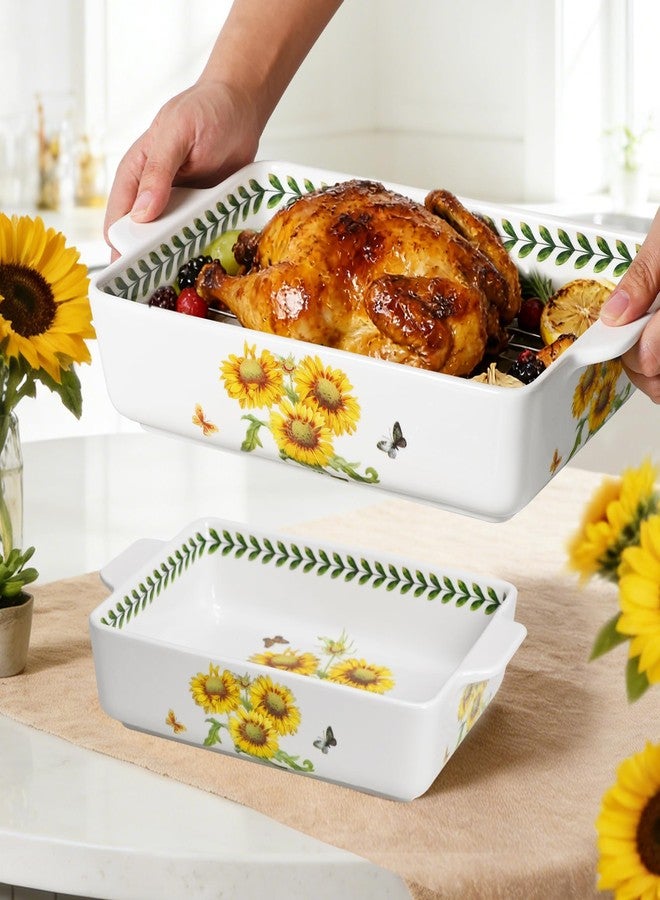 ACMLIFE Ceramic Casserole Dish Set, Ceramic Baking Dish for Oven, Casserole Dish Bakeware Set, Casserole Dishes for Oven, Lasagna Pan, Large Baking Dishes with Handles, Microwave, Dishwasher Safe, Gift Packaging Floral 2 Pcs Set(13"x8"+10.3"x6.3") (Sunflowers) - Image 1