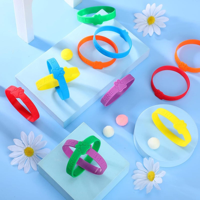 Jerify 60 Pieces Paw Print Rubber Bracelets Bulk Preschool Graduation Gifts Silicone Wristband End of Year Gift Dog Paw Stretch Bracelets Animal Theme Wristband for Student Activity Party Supplies 6 Colors - Image 2