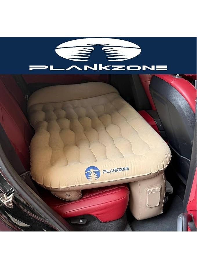 Plankzone Inflatable Car Air Mattress with Inbuilt Automatic Pump, Portable Travel Camping Sleeping Pad for SUV Back Seat, USB Charging, Fiber-Tech soft material - KHAKI - Image 3