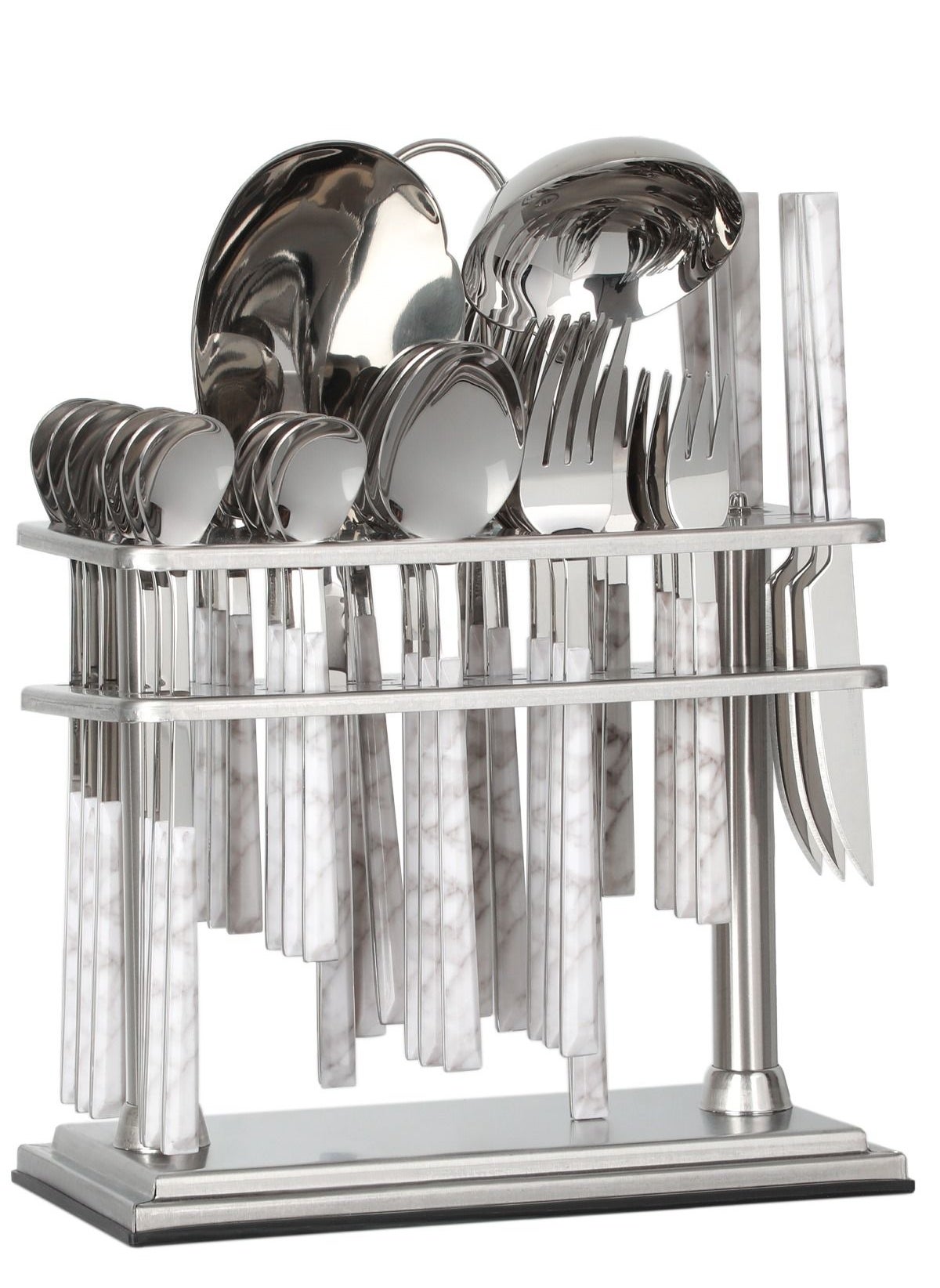 38-Piece 18/10 Stainless Steel Spoon Cutlery Set Includes Knife and Forks With Cutlery Holder Tea And Ice Spoons Dinner And Cake Fork, Fruit Knife, Soup Ladle, Rice Server 